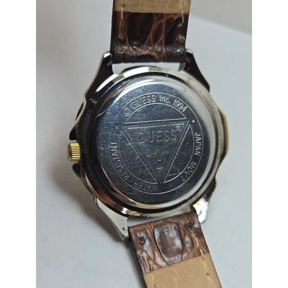 Vintage Guess 41mm Waterpro Moon Phase Day Date Green Mens Watch New Battery